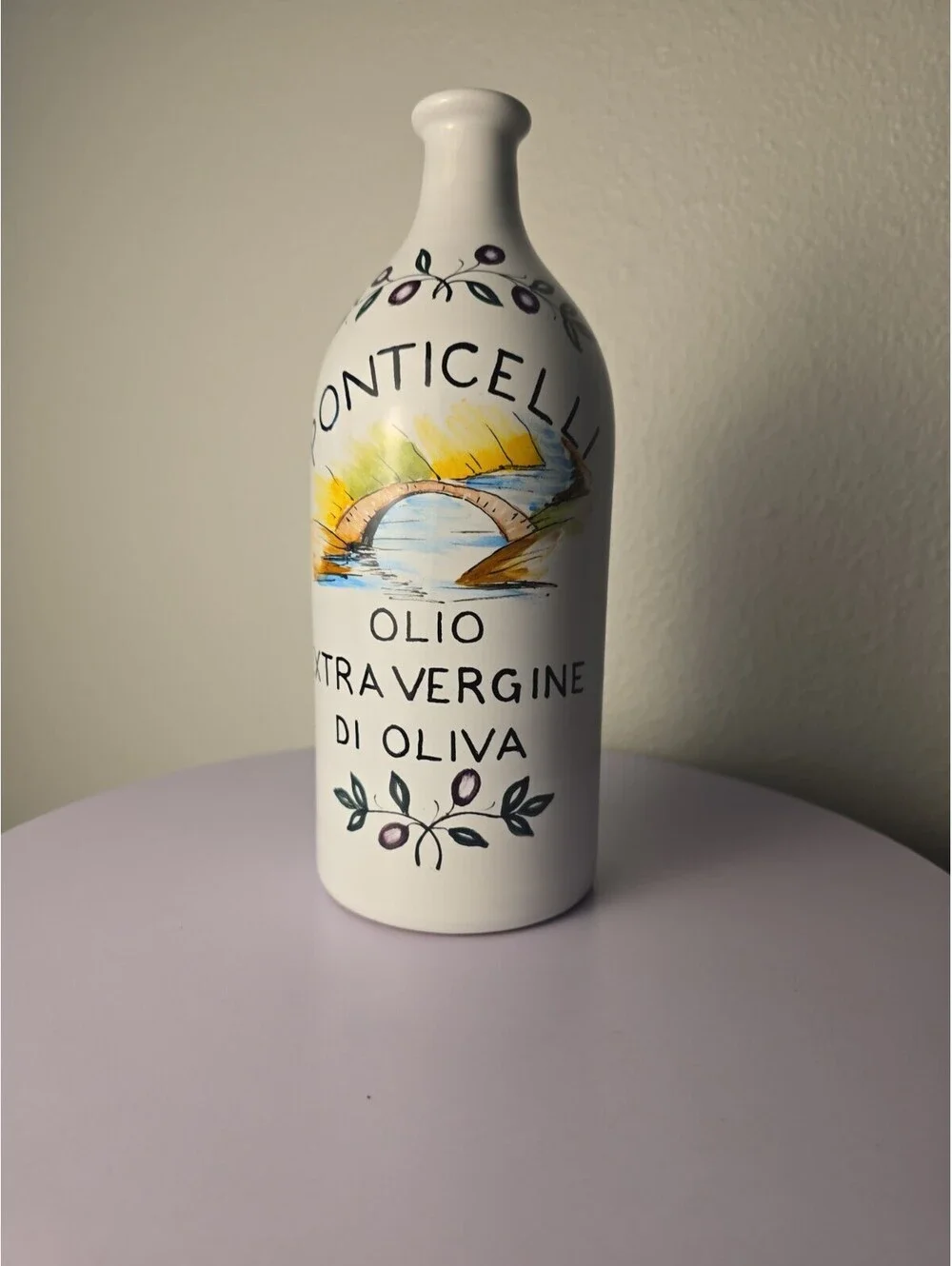 FIMA Deruta Italy Hand Painted Ceramic Olive Oil Bottle